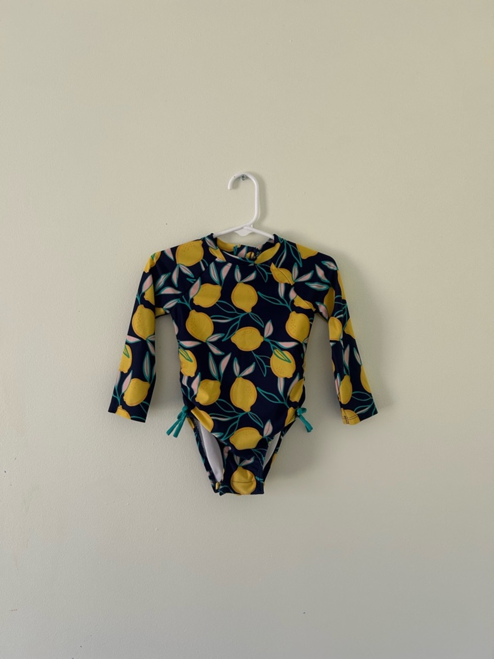 Cat & Jack Navy Lemon Print Long-Sleeve One-Piece Swimsuit